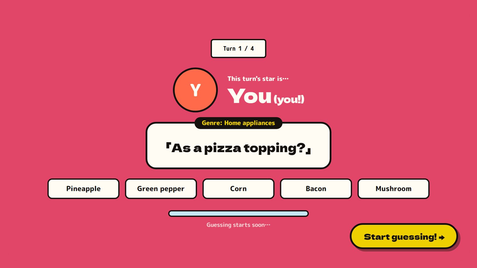 Five pizza-topping choices appear beneath the ranking theme.